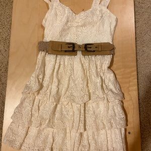 Ruffled Lace Dress With Belt
